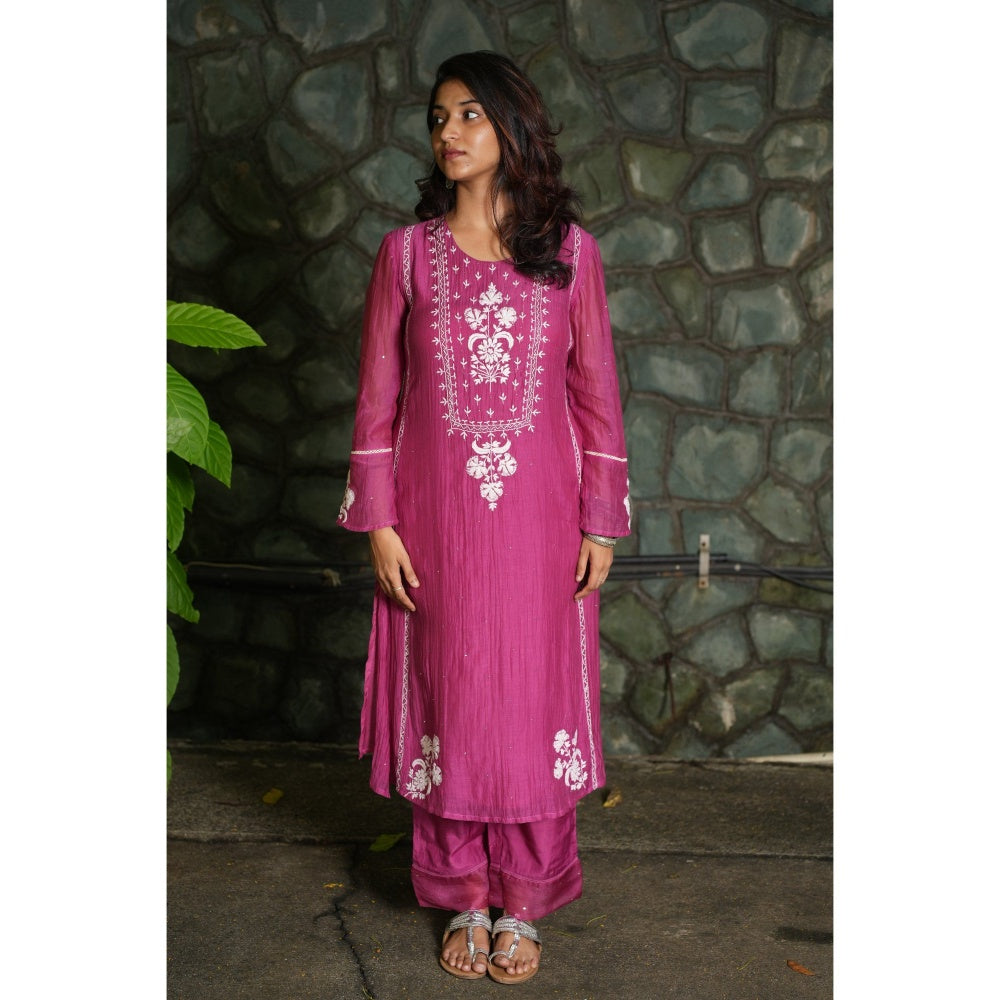 PANTS AND PAJAMAS Berry Chikan Chanderi Mull Kurta
