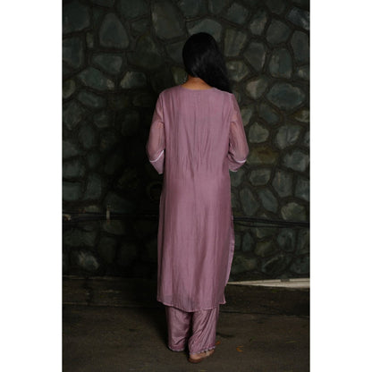 PANTS AND PAJAMAS Lilac Chikan Chanderi Mull Kurta