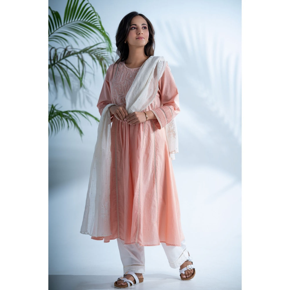 PANTS AND PAJAMAS Rozovo White Chikan Chanderi Dupatta