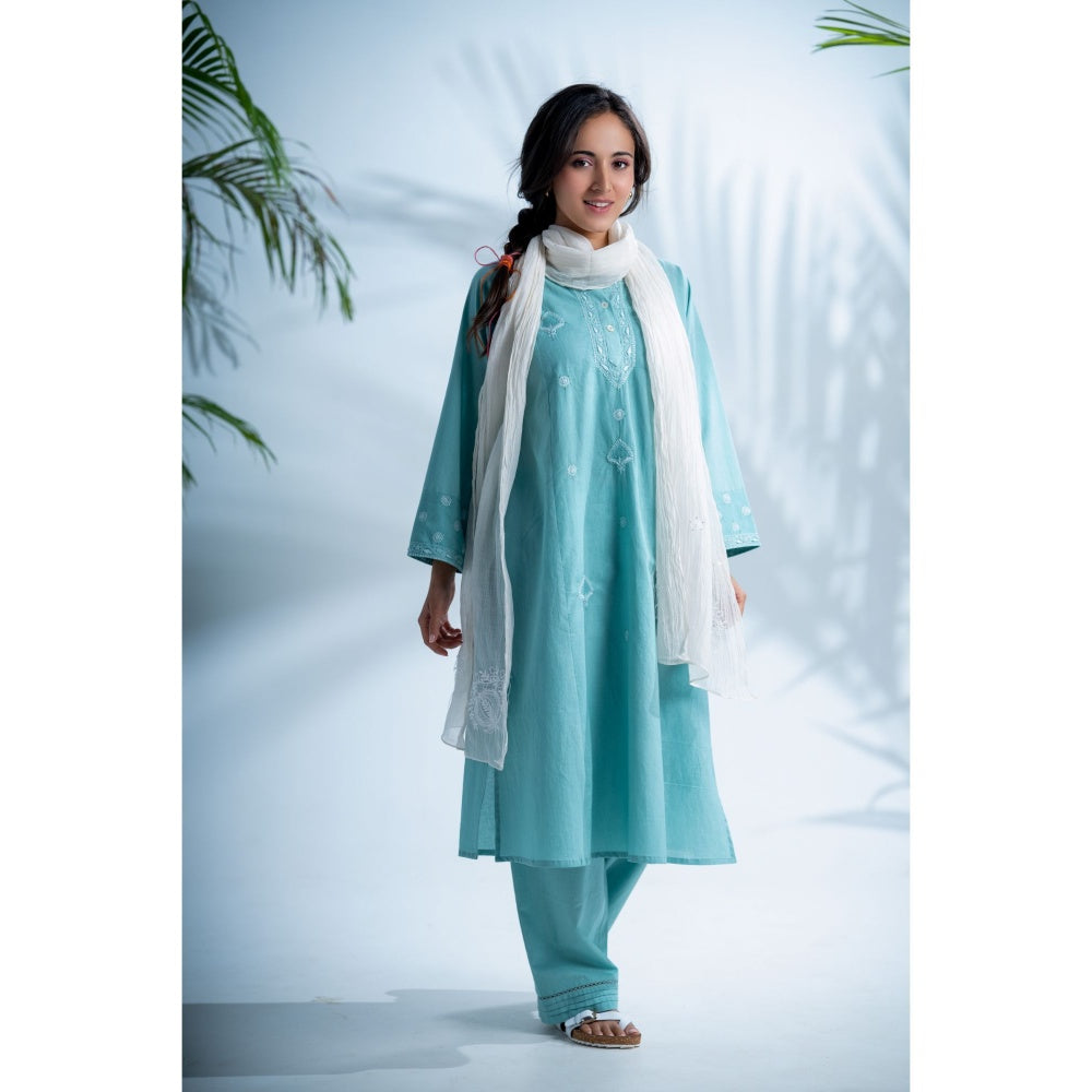 PANTS AND PAJAMAS Misty White Chikan Chanderi Dupatta