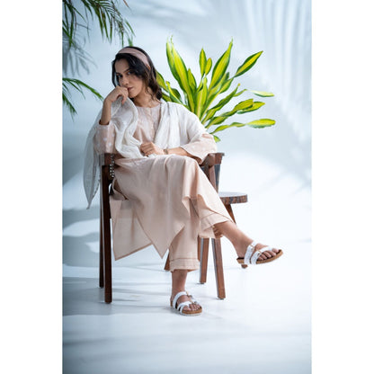 PANTS AND PAJAMAS Hazel White Chikan Chanderi Dupatta