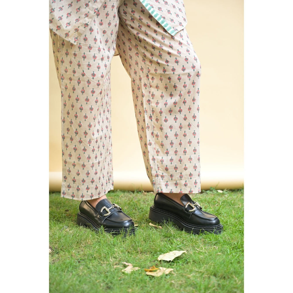 PANTS AND PAJAMAS Kai Beige Block Printed Cotton Bottom