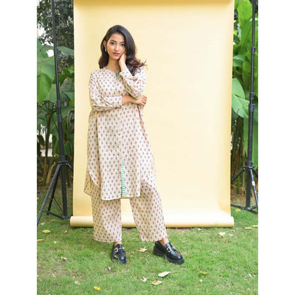 PANTS AND PAJAMAS Kai Beige Block Printed Cotton Bottom