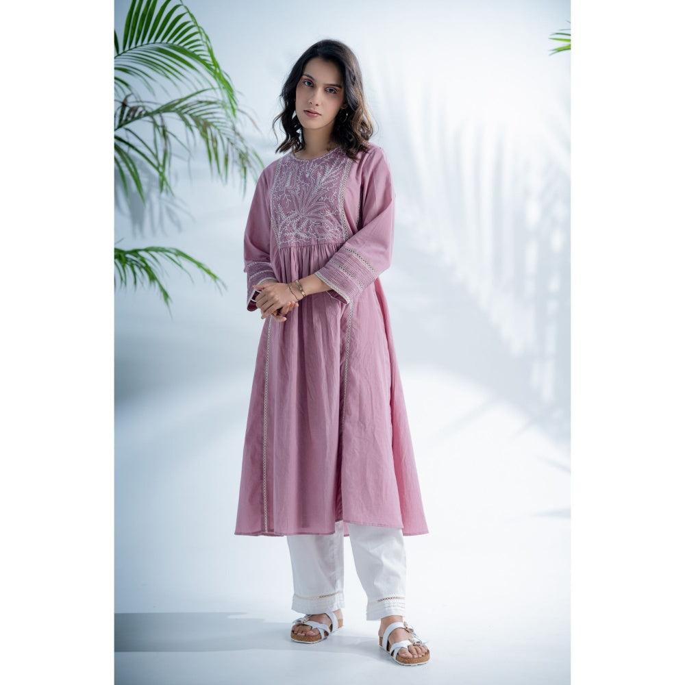 PANTS AND PAJAMAS Mauve Lilac Chikan Cotton Kurta