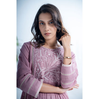 PANTS AND PAJAMAS Mauve Lilac Chikan Cotton Kurta