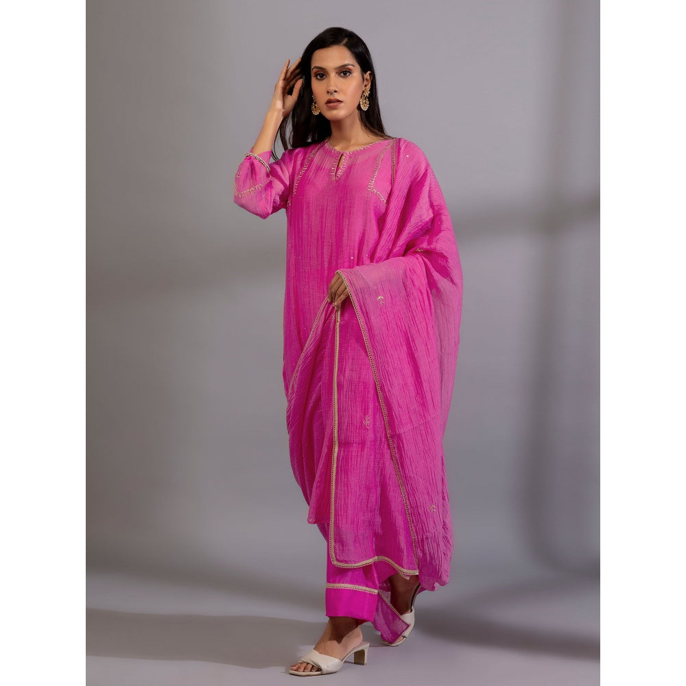 PANTS AND PAJAMAS Pink Chanderi Embroidered Dupatta