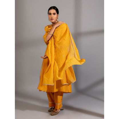 PANTS AND PAJAMAS Mustard Chanderi Embroidered Dupatta