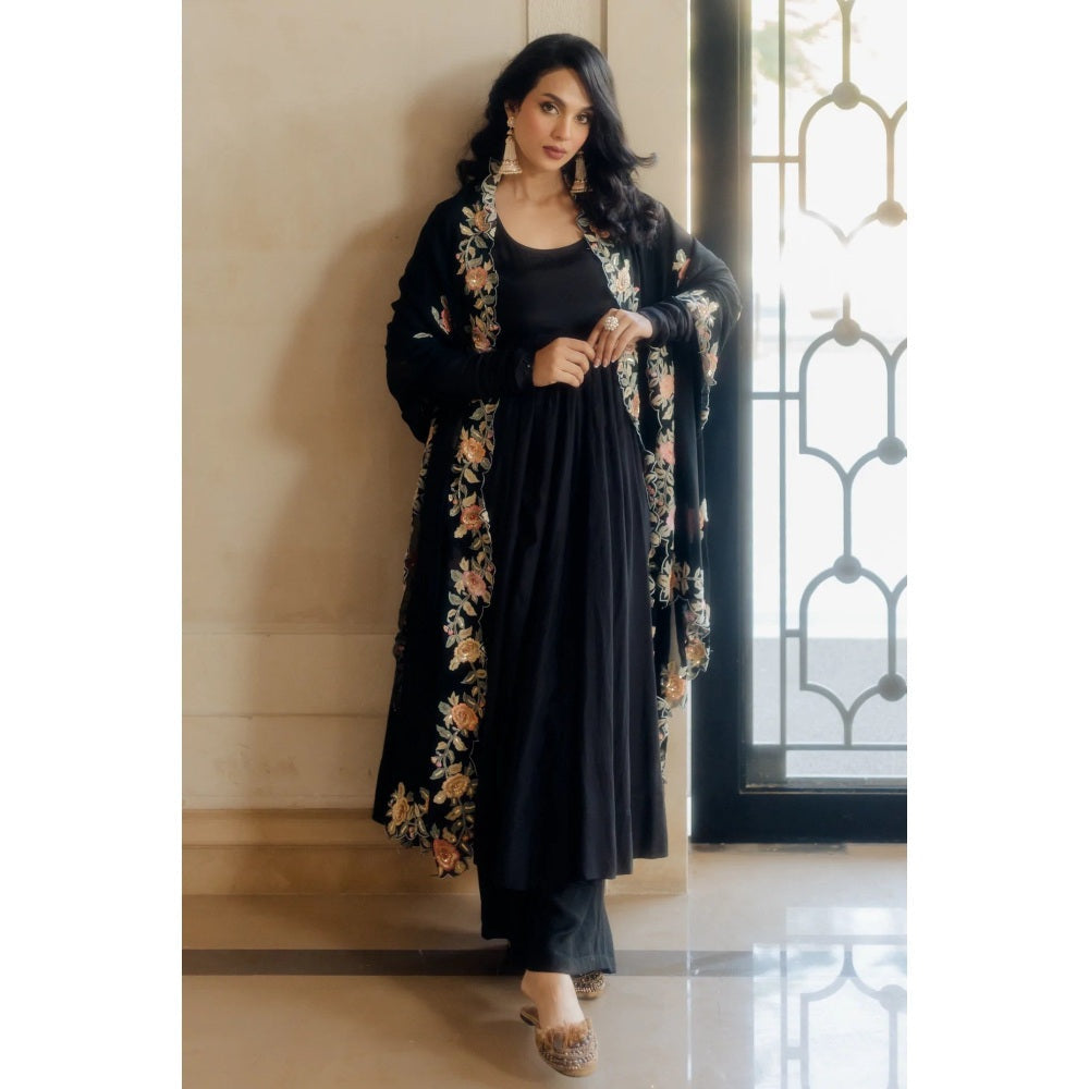 Paulmi Harsh Black Anarkali with Chudi Sleeves (Set of 3)
