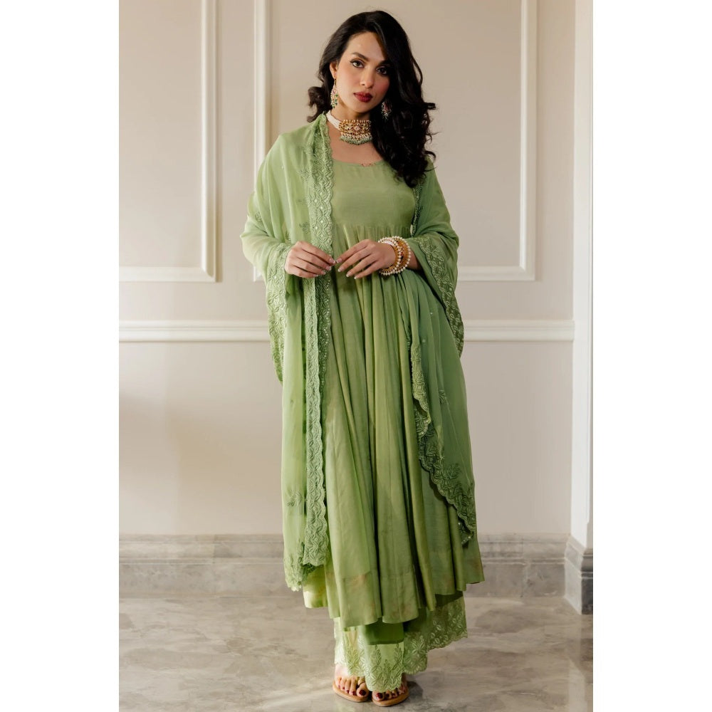 Paulmi Harsh Pista Green Anarkali with Chudi Sleeves (Set of 3)