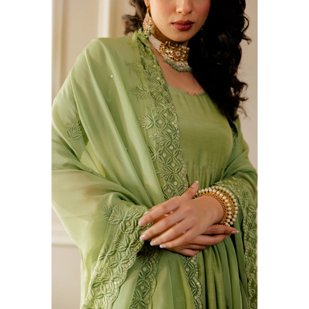 Paulmi Harsh Pista Green Anarkali with Chudi Sleeves (Set of 3)