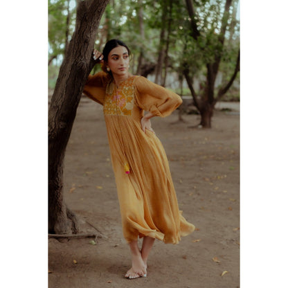Paulmi & Harsh Flame Printed Ochre Yellow Maxi