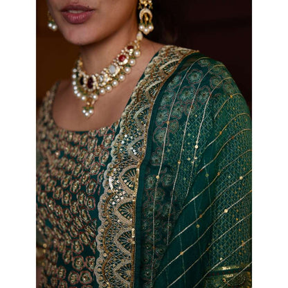 PRATIBHA SULTANIA Hand Embellished Koti Blouse with Tissue Lehenga & Dupatta (Set of 3)