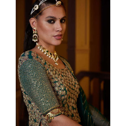 PRATIBHA SULTANIA Hand Embellished Koti Blouse with Tissue Lehenga & Dupatta (Set of 3)