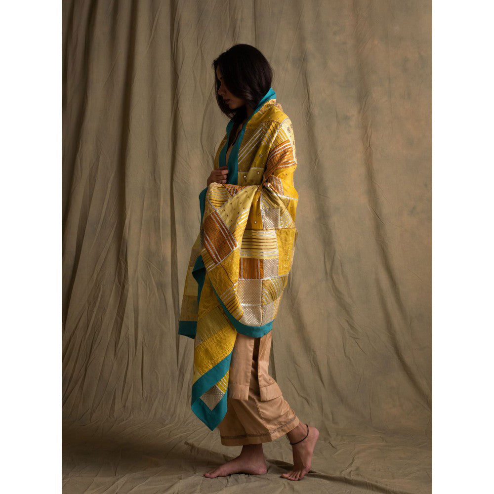 PRIYANKA RAAJIV Alar Heritage Yellow and Blue Patchwork Dupatta