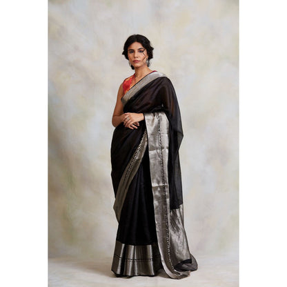 PRIYANKA RAAJIV Advika Black Chanderi Saree without Blouse with Unstitched Blouse