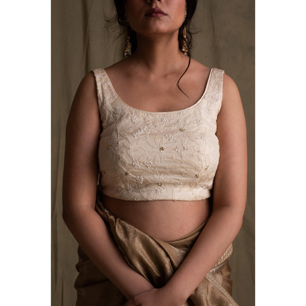 PRIYANKA RAAJIV Ridhi Ivory Silk Crepe Blouse