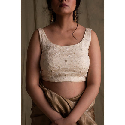PRIYANKA RAAJIV Ridhi Ivory Silk Crepe Blouse