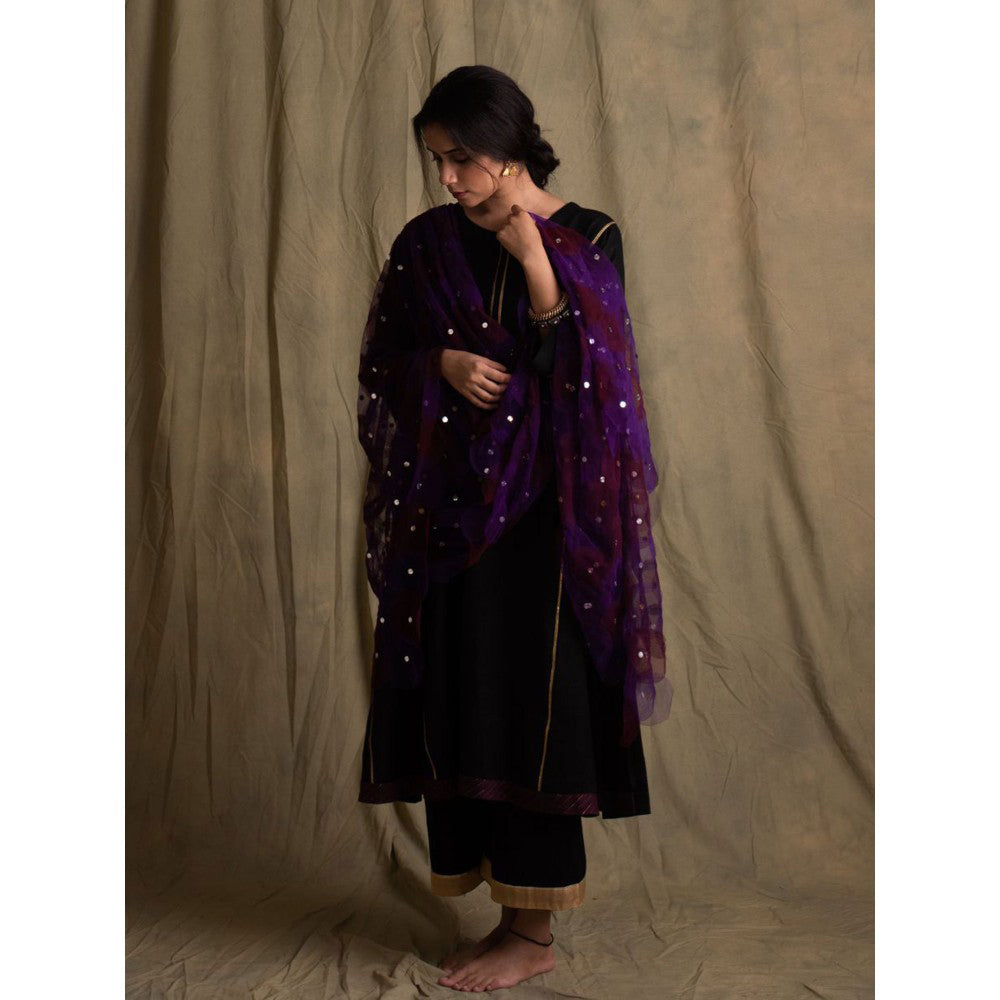 PRIYANKA RAAJIV Aanya Black Linen Flowy Kurta with Palazzo (Set of 3)