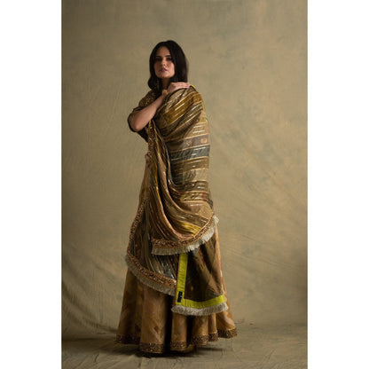 PRIYANKA RAAJIV Rumra Rika and Keerat Gold and Beige Lehenga (Set of 3)