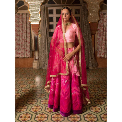 PRIYANKA RAAJIV Indira Ombre Patchwork Lehenga (Set of 3)