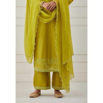 Priya Chaudhary Lime Green Embroidered Chanderi Silk Pants