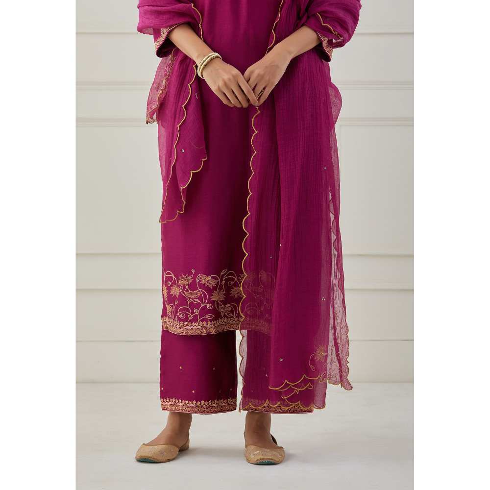Priya Chaudhary Magenta Embroidered Chanderi Silk Pants
