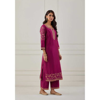 Priya Chaudhary Magenta Embroidered Chanderi Silk Pants