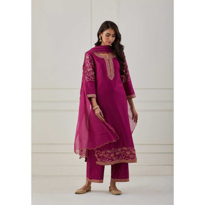 Priya Chaudhary Magenta Embroidered Chanderi Silk Pants