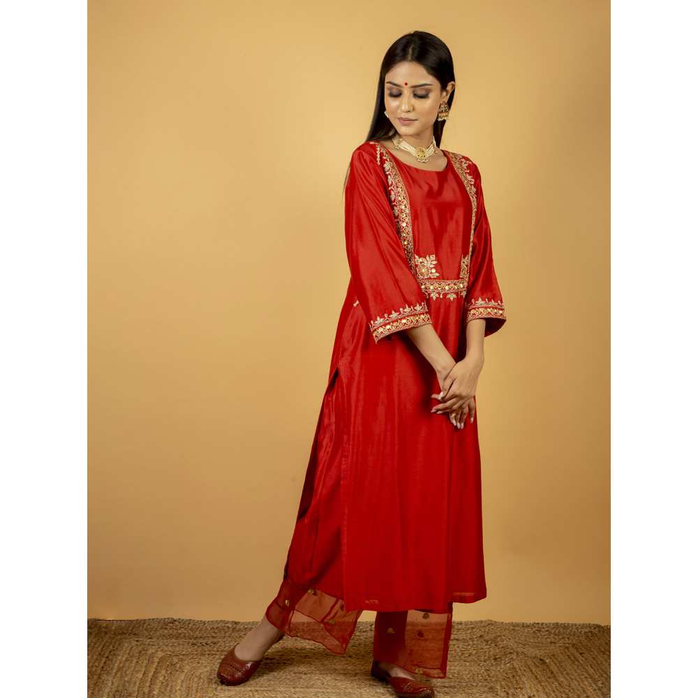 Priya Chaudhary Red Chanderi Silk Pants