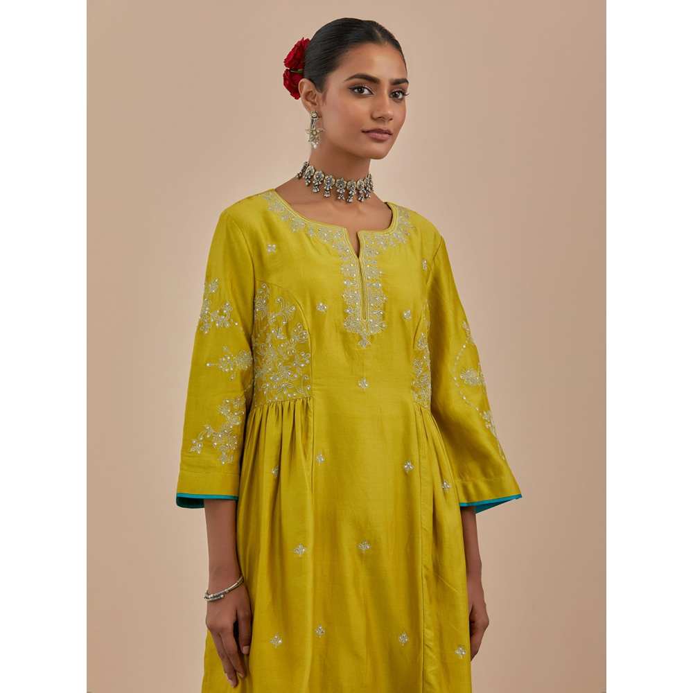 Priya Chaudhary Lime Green Chanderi Dupatta