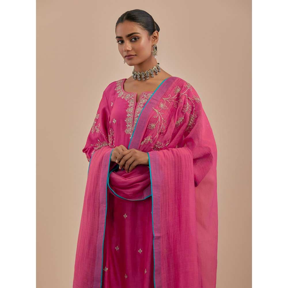 Priya Chaudhary Pink Chanderi Embroidered Dupatta