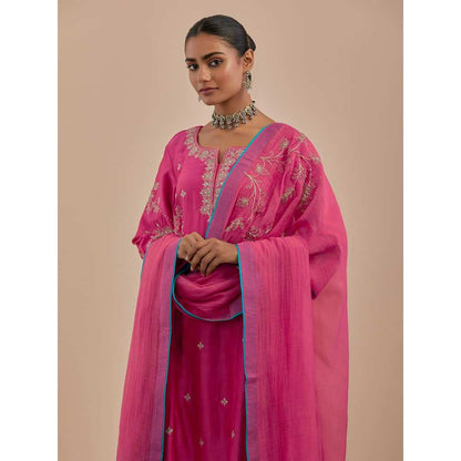Priya Chaudhary Pink Chanderi Embroidered Dupatta