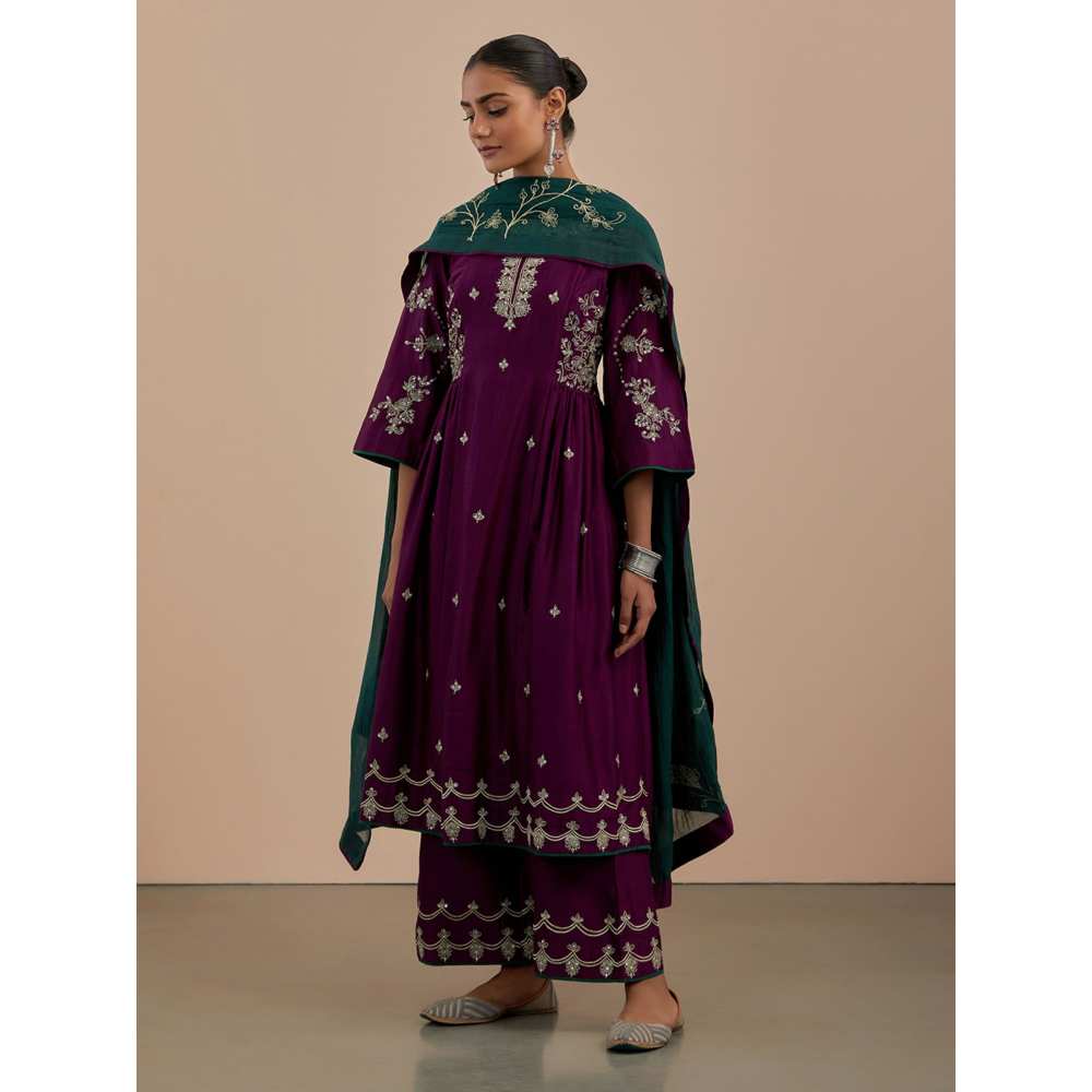 Priya Chaudhary Green Embroidered Chanderi Dupatta