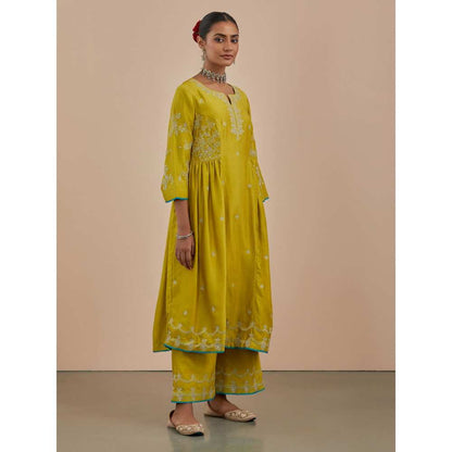 Priya Chaudhary Lime Green Embroidered Chanderi Silk Kurta