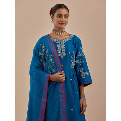 Priya Chaudhary Blue Embroidered Chanderi Silk Kurta
