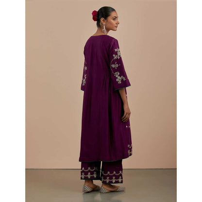 Priya Chaudhary Purple Embroidered Chanderi Silk Pants