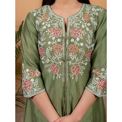 Priya Chaudhary Olive Embroidered Kurta and Palazzo (Set of 2)