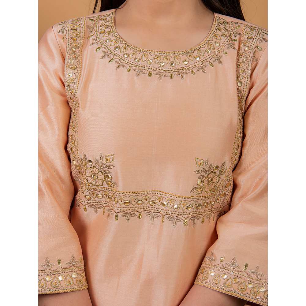 Priya Chaudhary Peach Embroidered Kurta and Palazzo with Dupatta (Set of 3)