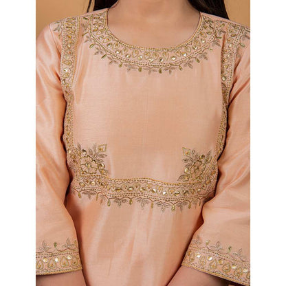 Priya Chaudhary Peach Embroidered Kurta and Palazzo with Dupatta (Set of 3)
