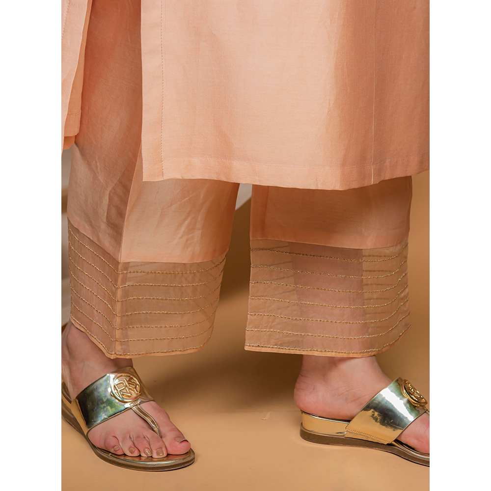 Priya Chaudhary Peach Embroidered Kurta and Palazzo with Dupatta (Set of 3)