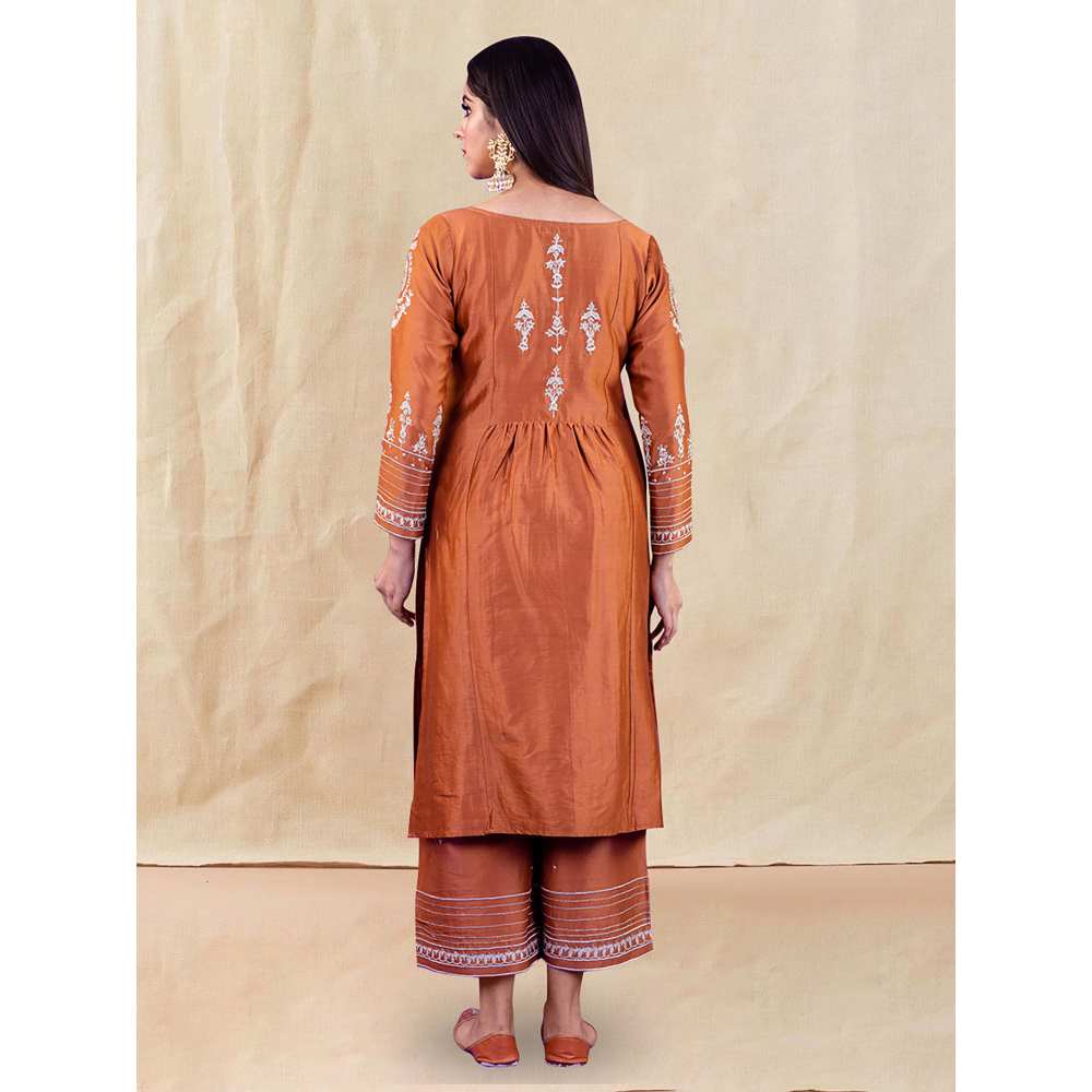 Priya Chaudhary Brown Embroidered Kurta and Palazzo (Set of 2)
