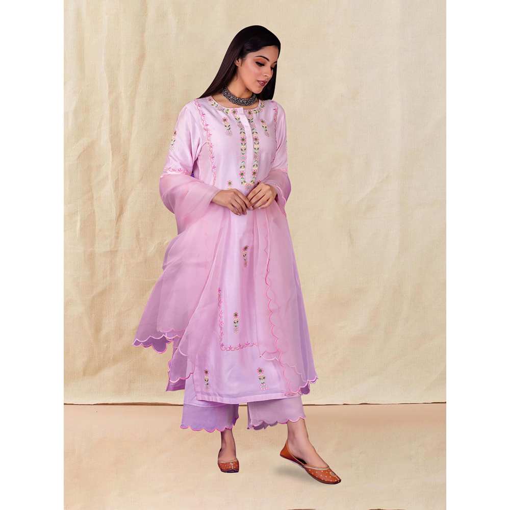 Priya Chaudhary Pink Embroidered Kurta and Palazzo with Dupatta (Set of 3)