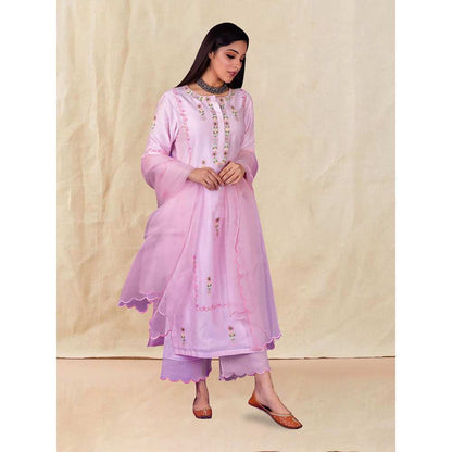 Priya Chaudhary Pink Embroidered Kurta and Palazzo with Dupatta (Set of 3)