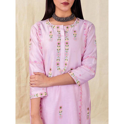Priya Chaudhary Pink Embroidered Kurta and Palazzo with Dupatta (Set of 3)