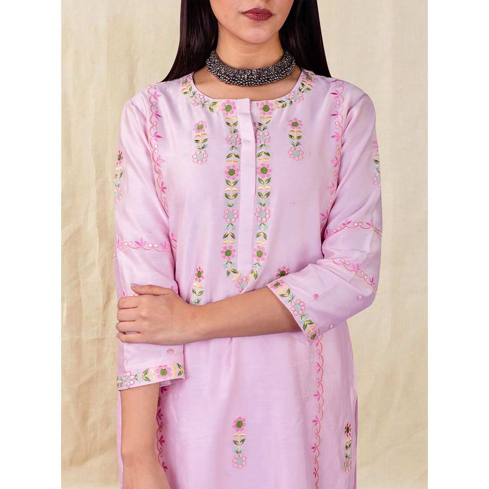 Priya Chaudhary Pink Embroidered Kurta and Palazzo (Set of 2)
