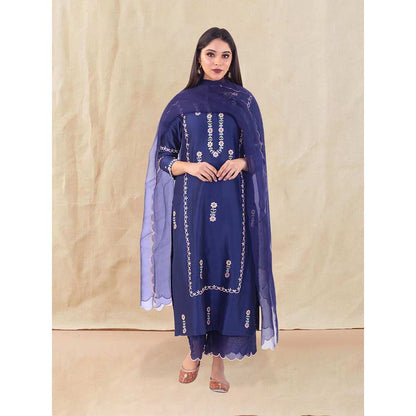 Priya Chaudhary Blue Embroidered Kurta and Palazzo with Dupatta (Set of 3)