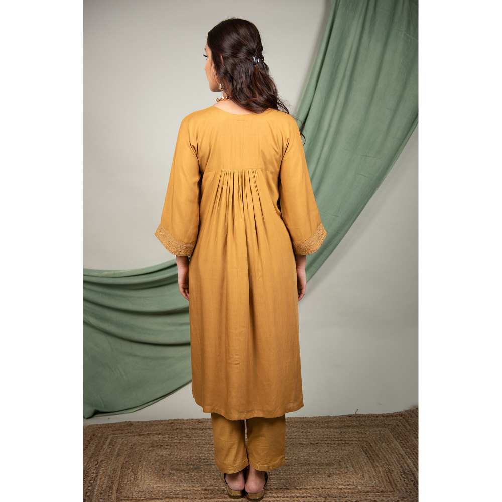 Priya Chaudhary Mustard Sequined Kurta and Pant with Dupatta (Set of 3)