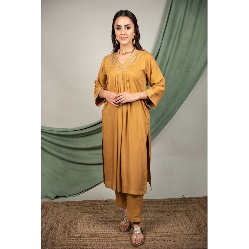 Priya Chaudhary Mustard Sequined Kurta and Pant (Set of 2)