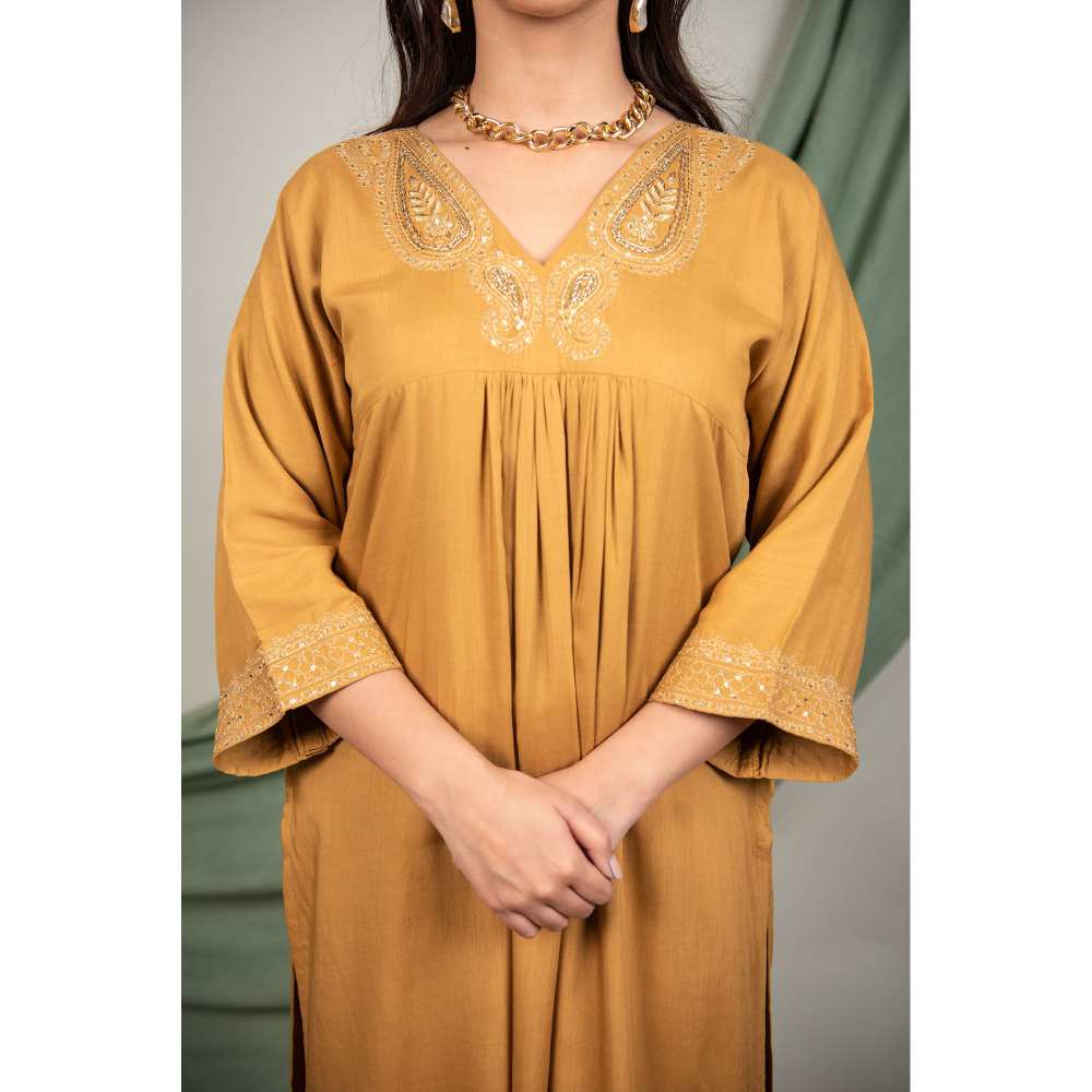 Priya Chaudhary Mustard Sequined Kurta and Pant (Set of 2)