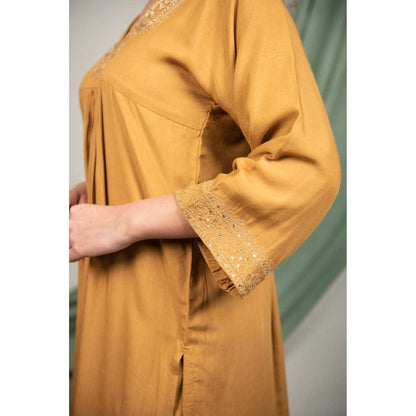 Priya Chaudhary Mustard Sequined Kurta and Pant (Set of 2)